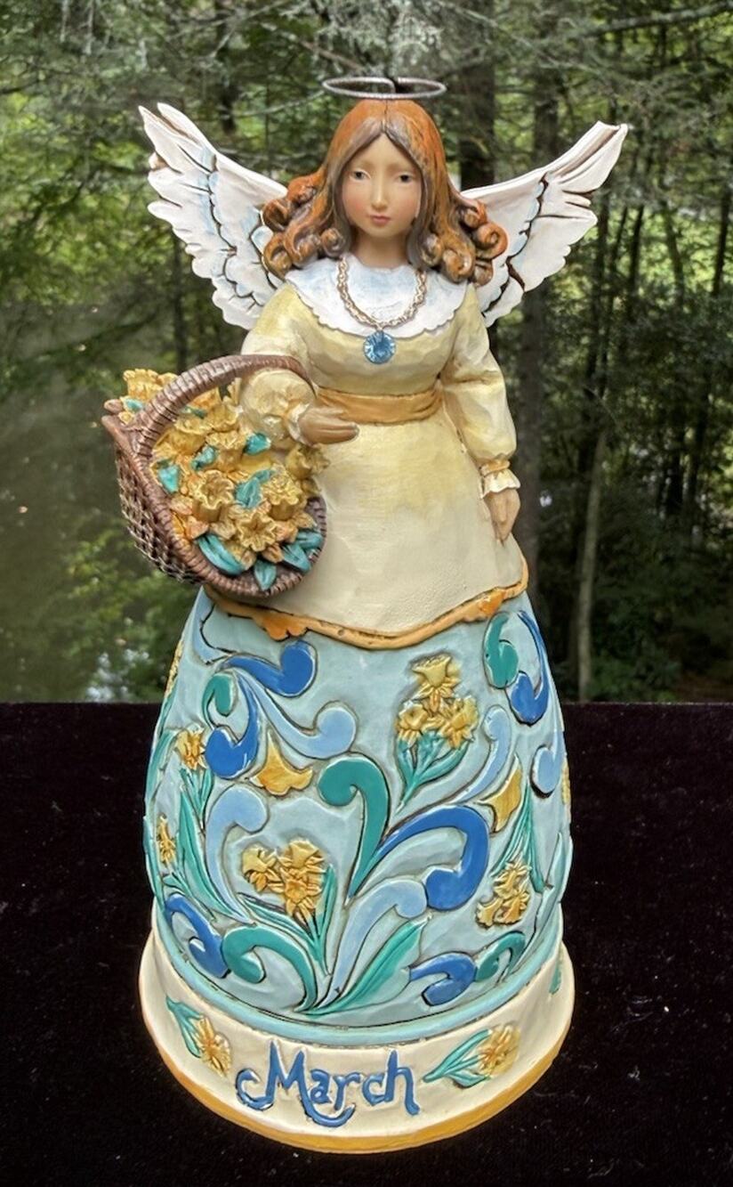 JIM SHORE Heartwood Creek March Angel Figure Daffodil Aquamarine EUC No Box